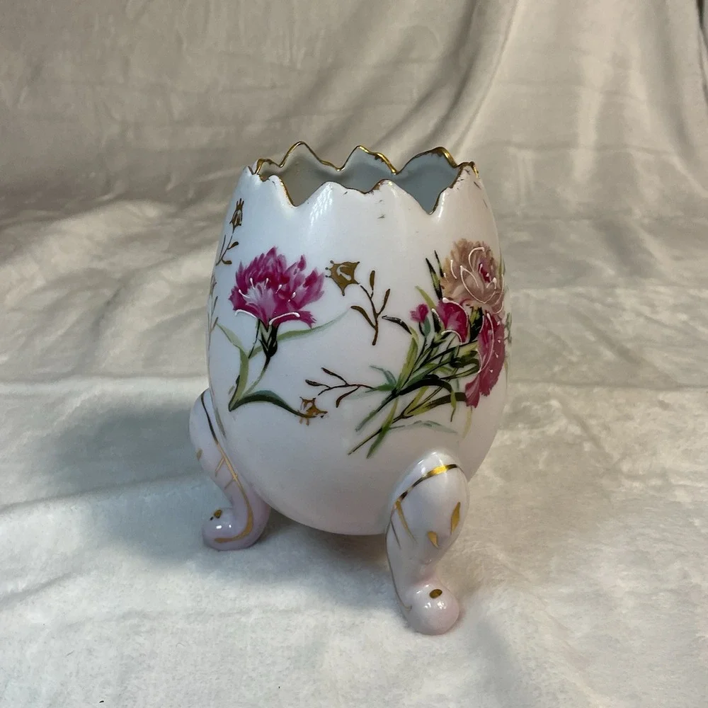 Vintage Napcoware Egg Vase Footed Pink Floral Gold Trim Japan Easter Decor